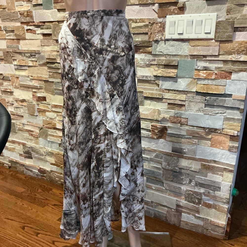 All Saints Brown and White Maxi Asymmetrical Skirt